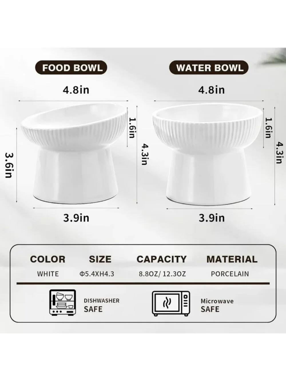 Elevated Ceramic Cat Food & Water Bowls - Anti-Vomiting, Non-Slip, Whisker